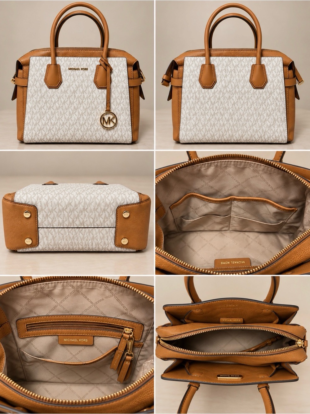 Michael Kors White & Tan Logo Satchel